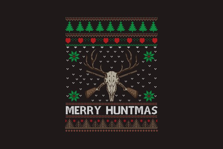 Vector merry huntmas camiseta de navidad fea suéter diseño de patrón