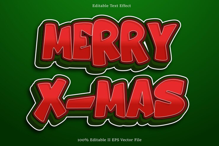 Vector merry x mas efecto de texto editable estilo de gradiente en relieve 3d