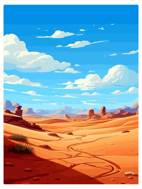 Vector merzouga marruecos cartel de viaje vintage souvenir tarjeta postal pintura de retratos ilustración de wpa