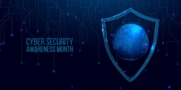 Mes de concienciación sobre la seguridad cibernética Concepto de protección mundial de seguridad cibernètica con mapa del mundo