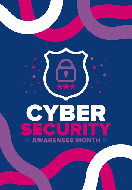 Mes de concienciación sobre la seguridad cibernética Seguridad digital Proteger los datos personales Delito digital Arte vectorial