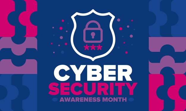 Mes de concienciación sobre la seguridad cibernética Seguridad digital Proteger los datos personales Delito digital Arte vectorial