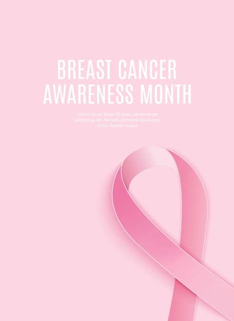 Mes de la concientización sobre el cáncer de mama con cinta rosa sobre fondo ilustración vectorial EPS10