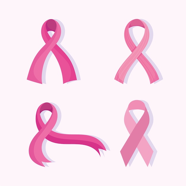 Mes de concientización sobre el cáncer de mama cintas rosas iconos inspiradores