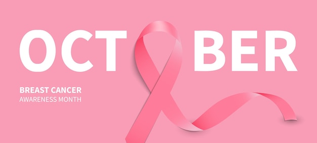 mes de la concientización sobre el cáncer de mama en octubre con una cinta rosa realista