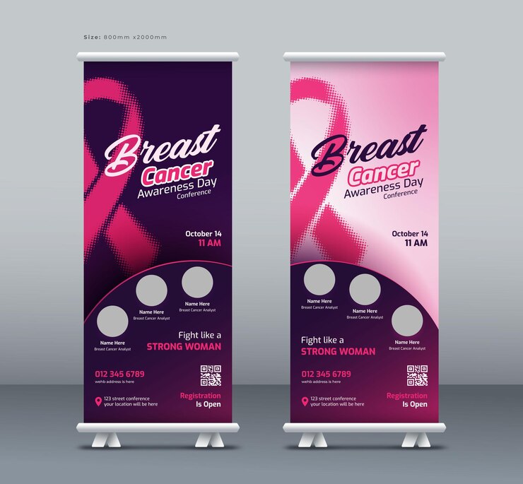 Vector mes de concientización sobre el cáncer de mama octubre conferencia o seminario enrollar la pancarta tirar la pancarta