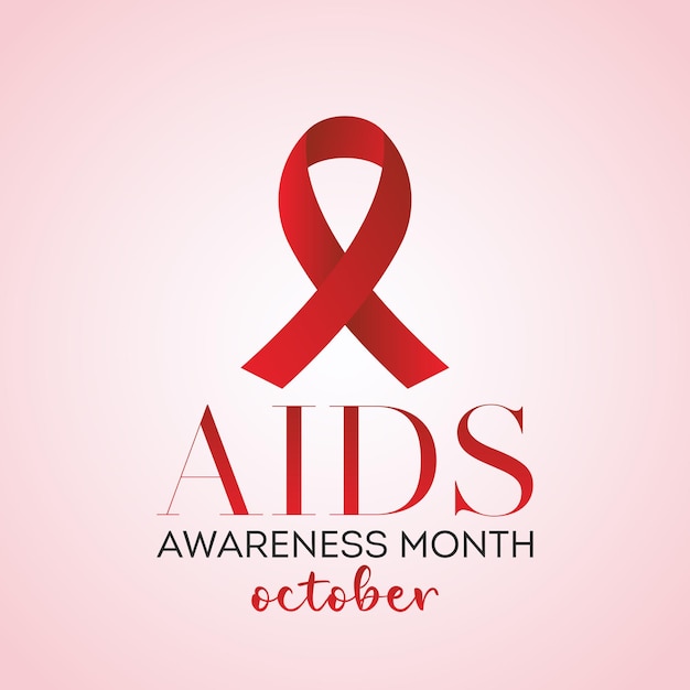 El Mes de Concientización sobre el SIDA de EE. UU. se celebra cada octubre Símbolo de cinta roja realista Plantilla para el fondo de la tarjeta de banner