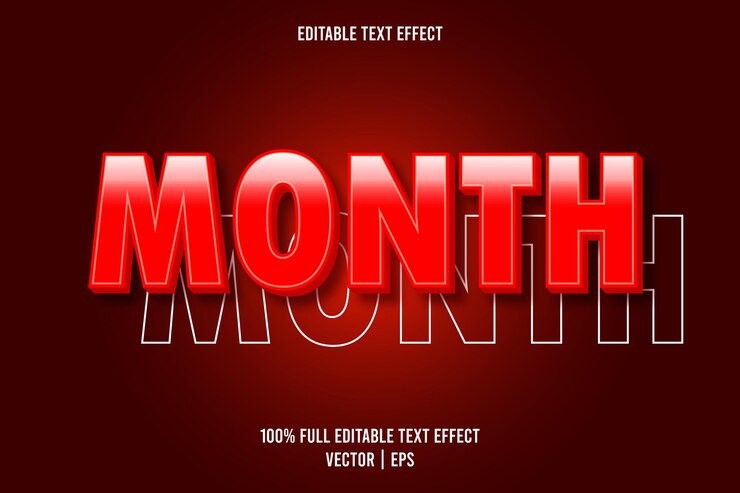 Vector mes efecto de texto editable color rojo.