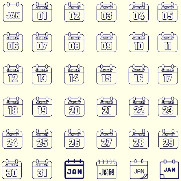 mes de enero todo el logotipo de la fecha o el vector del conjunto de iconos