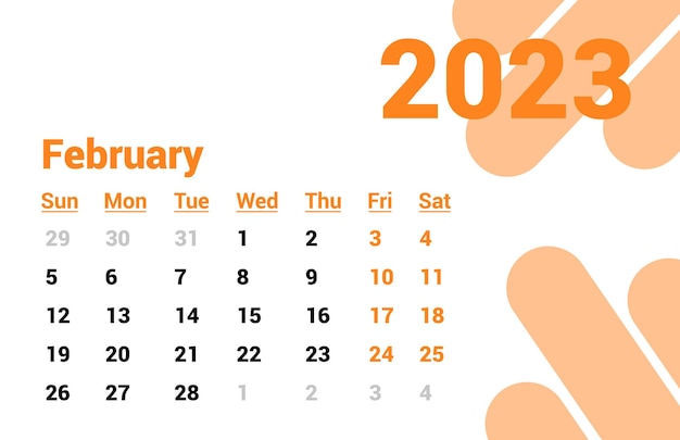 Mes de febrero de diseño de calendario 2023