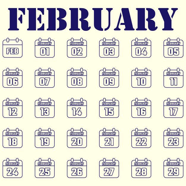 mes de febrero todos los elementos de fecha vector