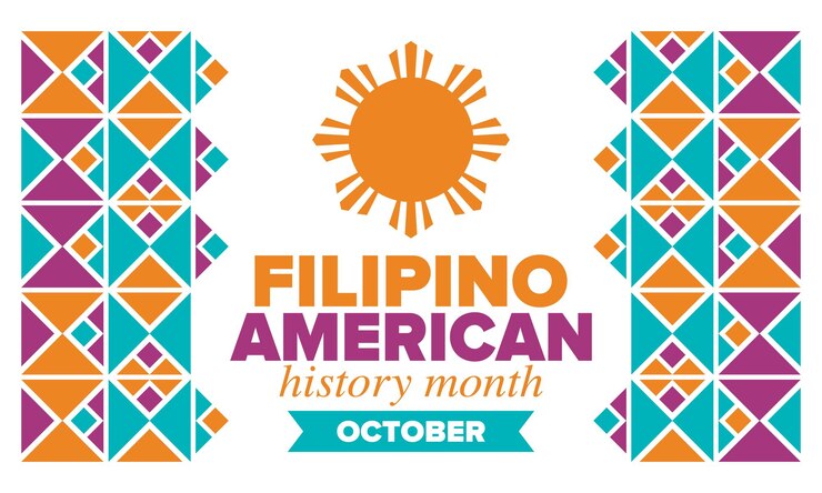 Vector mes de la historia filipina-estadounidense feliz fiesta filipinos y bandera de los estados unidos cartel vectorial
