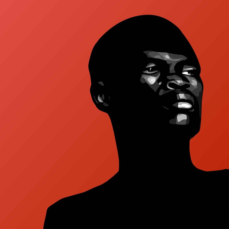 Mes de la historia negra de la silueta del retrato del hombre africano