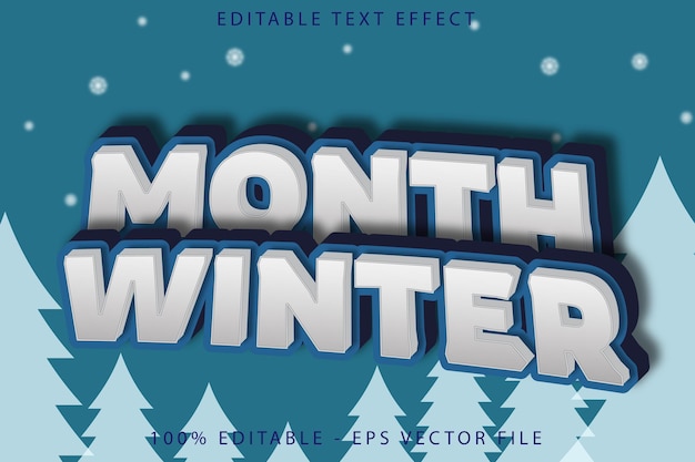 Mes de invierno Efecto de texto editable Estilo de dibujos animados