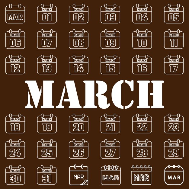 mes de marzo todos los elementos de fechas vector