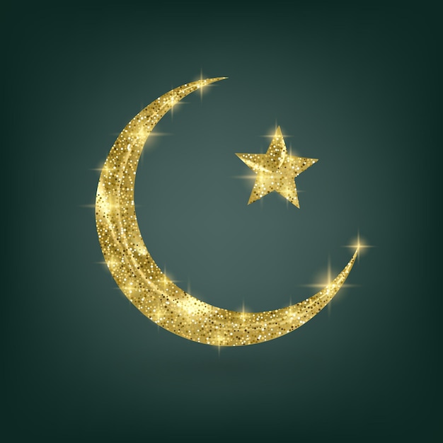 Mes musulmán dorado con textura brillante en la ilustración de vector de fondo verde