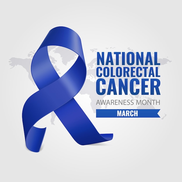 Mes Nacional de Concientización sobre el Cáncer Colorrectal. Banner con cinta azul oscuro