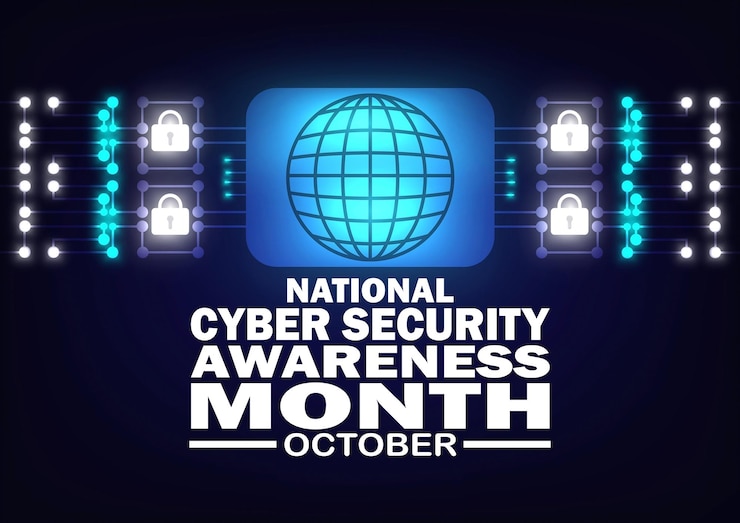Mes nacional de concientización sobre la seguridad cibernética que se celebra cada octubre Ilustración vectorial Adecuado para carteles y pancartas de tarjetas de felicitación