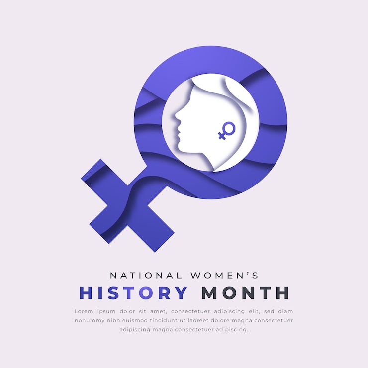 Vector mes nacional de la historia de la mujer marzo poster banner fondo en estilo de corte de papel ilustración vectorial