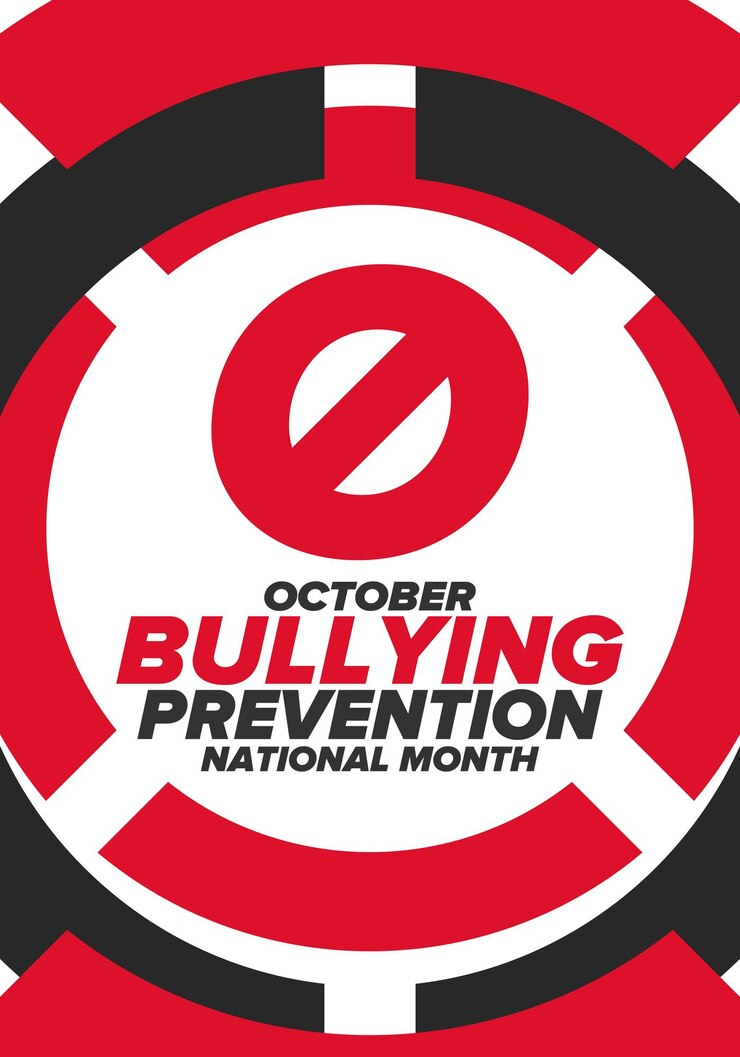 Vector mes nacional de prevención del bullying detenga el bullying mantenga a todos los jóvenes a salvo del bullying poster de vector