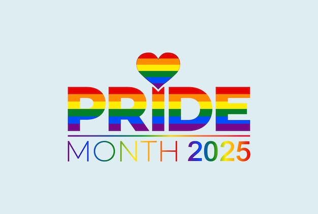 El mes del orgullo 2025 con un vector de amor Los colores de la bandera LGBT del arco iris aislados en un fondo azul cielo