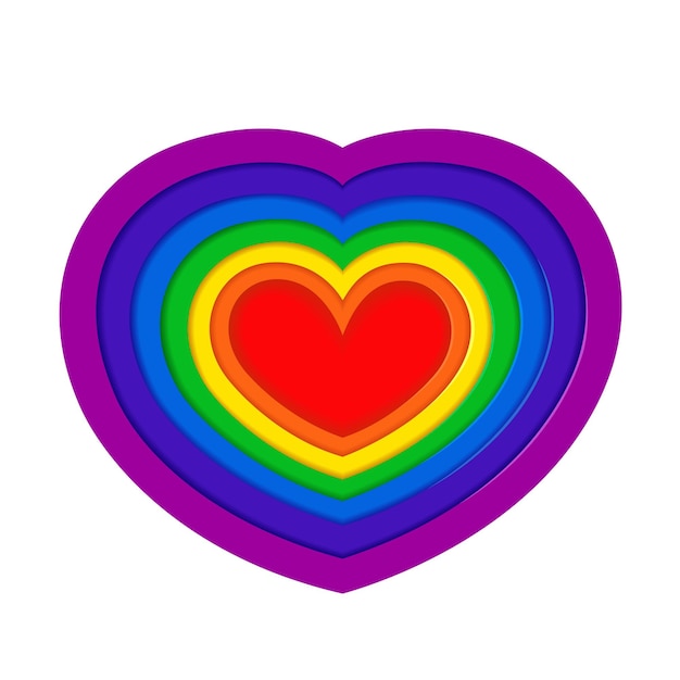 Vector mes del orgullo arco iris corazón lgbtq en estilo de arte de papel lindo símbolo dibujado a mano ilustración vectorial