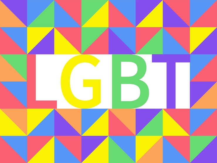 Vector mes del orgullo del arco iris lgbtq fondo geométrico colorido abstracto con triángulos cuadrados
