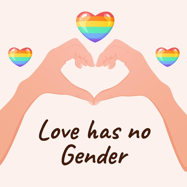 Mes del Orgullo de la comunidad LGBTQ en las redes sociales con una pancarta con manos haciendo un corazón