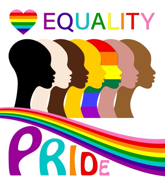 Mes del Orgullo de la Igualdad Siluetas de personas y LGBTQ establecen el logotipo de vector de retrato de personas para el sitio web