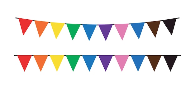 El mes del orgullo LGBT banderas guirnaldas con banderines Vector buntings conjunto pie de página y fondo de pancarta