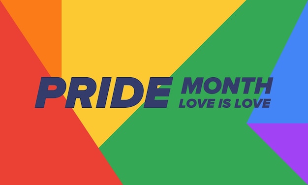 Mes del orgullo lgbt en junio bandera lgbt bandera del arco iris cartel creativo del concepto de amor ilustración vectorial