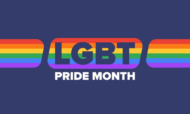 Vector mes del orgullo lgbt en junio bandera lgbt bandera del arco iris concepto de amor ilustración vectorial póster