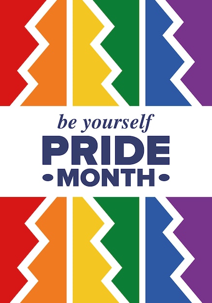 Mes del orgullo lgbt en junio lesbianas gay bisexuales transgénero bandera lgbt amor del arco iris afiche vectorial