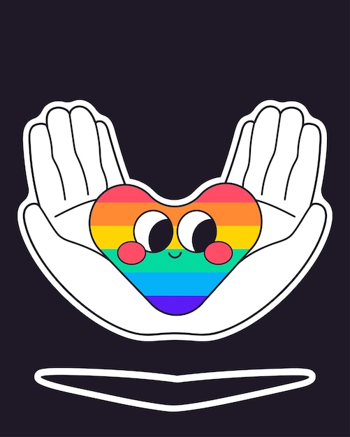 El mes del orgullo Las manos sosteniendo el corazón pegatina LGBT Ilustración vectorial plana