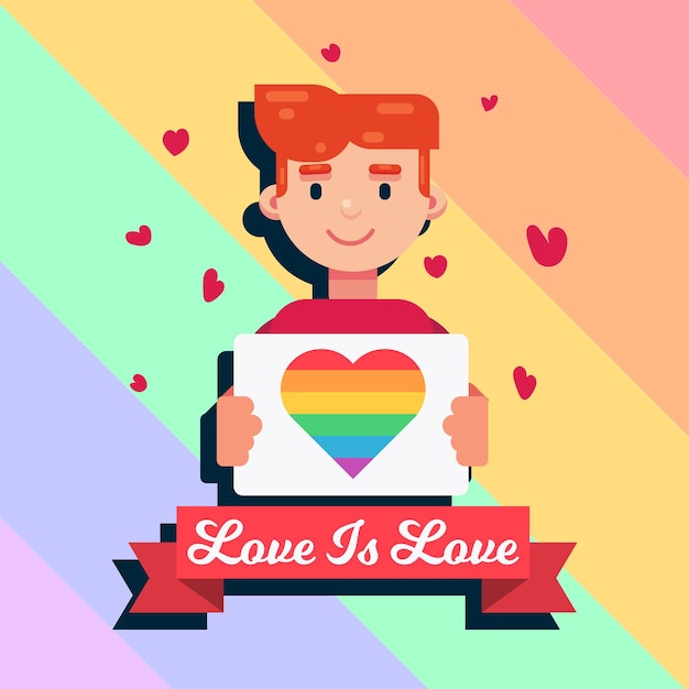 Mes del orgullo Pancartas amor es vector de amor con ilustración de niño imagen de diseño de cartel de banner de arco iris