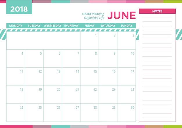 Mes de planificación del calendario de junio