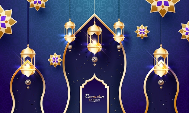 Mes sagrado islámico del ayuno, Ramadán Kareem Mubarak saludo c