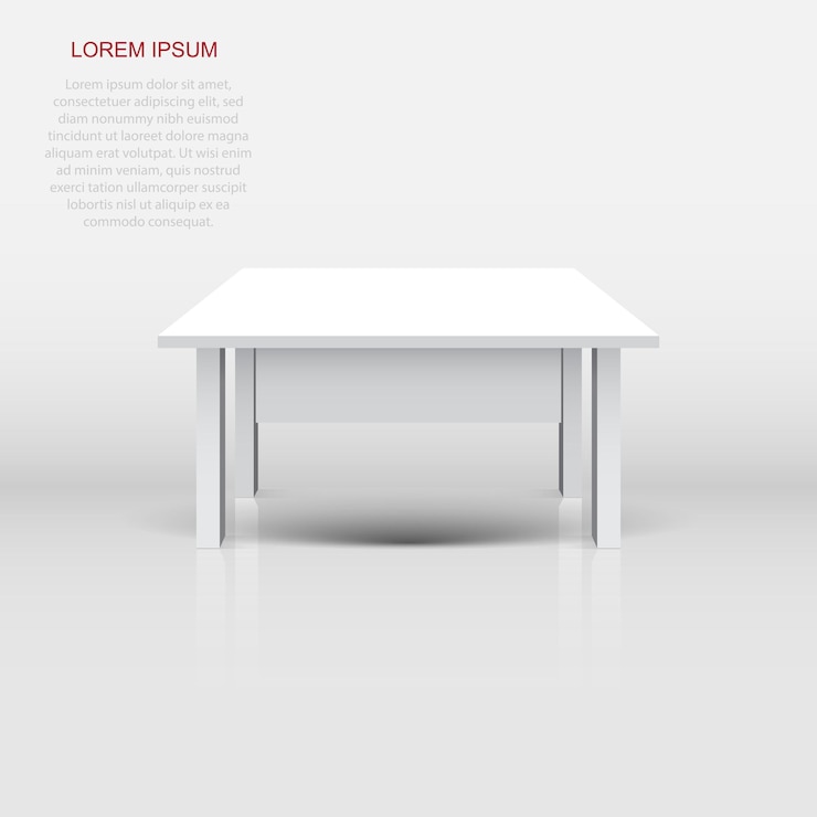 Vector mesa 3d vectorial para presentación de objetos mesa superior blanca vacía aislada sobre fondo blanco