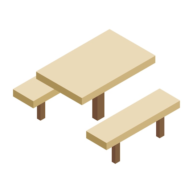 Mesa y banco de madera icono isométrico 3d aislado en un fondo blanco