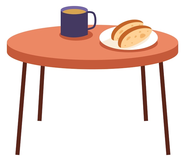 Vector mesa de café con taza y comida ícono de muebles