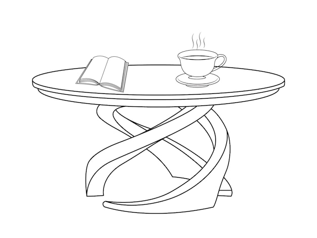 Vector mesa de café y té con vidrio y mesa de madera taza de té caliente