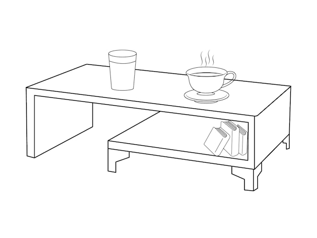 Mesa de café y té con vidrio y mesa de madera Taza de té caliente