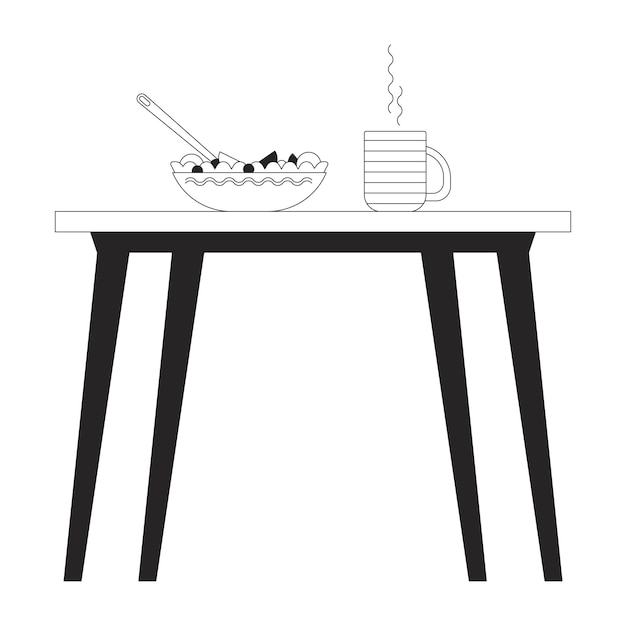 Mesa de cafetería de la compañía objeto de dibujos animados en línea 2D en blanco y negro