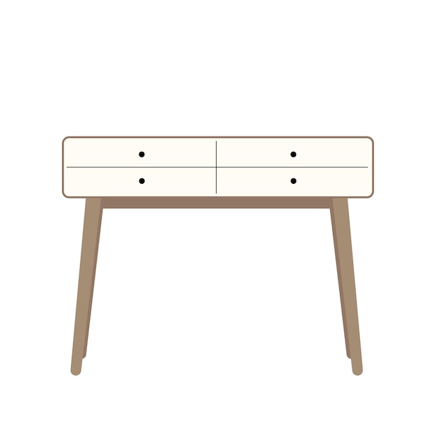 Vector mesa con cajones para un acogedor diseño interior del hogar. muebles de madera escandinavos para salón.