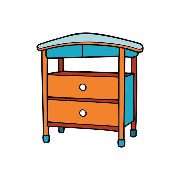 Mesa de cambio de estilo de dibujos animados con dos cajones y acentos azules