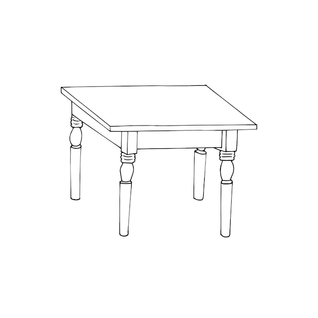 Mesa de comedor dibujada a mano Dibujo aislado de una mesa sobre un fondo blanco Ilustración vectorial