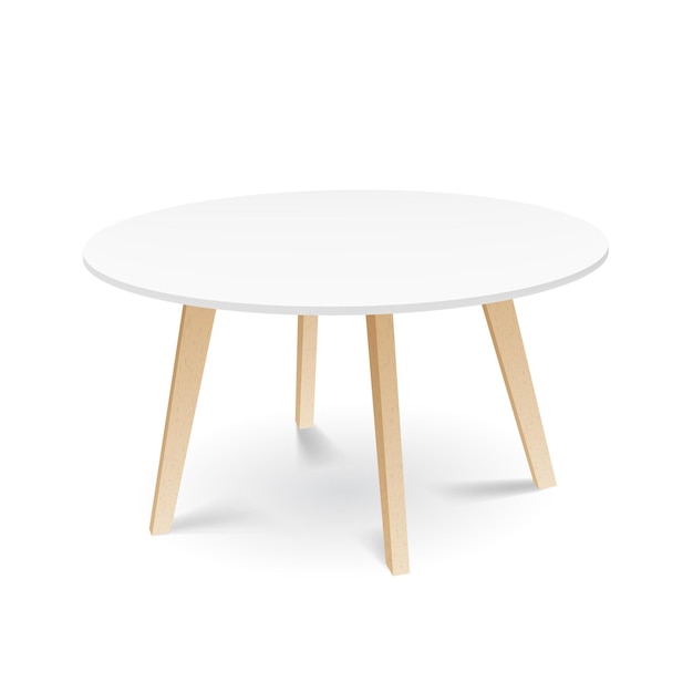 Mesa de comedor redonda de madera blanca con patas de madera