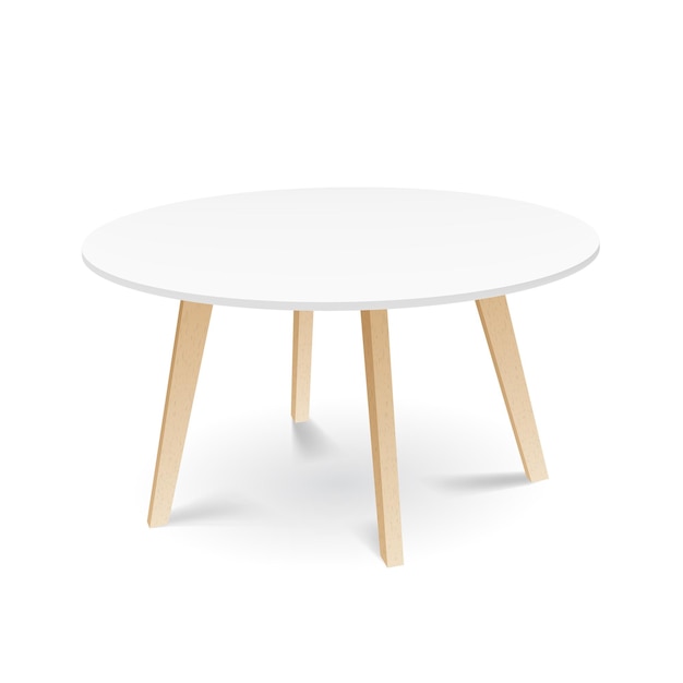 Vector mesa de comedor redonda de madera blanca con patas de madera