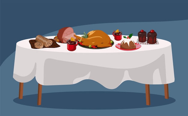 Vector mesa de comida festiva