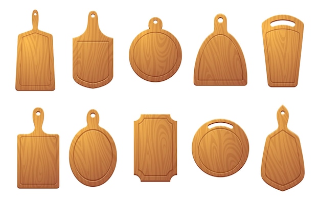 Mesa de corte para alimentos placa de madera para pizza o productos en rodajas naturales ilustraciones exactas de color vectorial aisladas